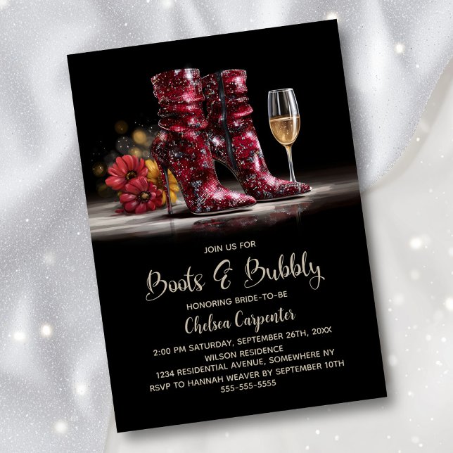 Stylish Red Sequin Boots and Bubbly Bridal Shower Inbjudningar (Skapare uppladdad)