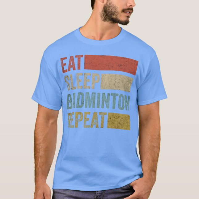 Stylish Retro 70s Eat Sleep Badminton Repeat retro T Shirt (Framsida)
