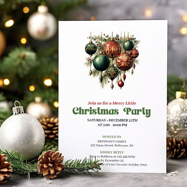 Stylish retro Christmas decoration party invite Inbjudningar (Stylish retro Christmas decoration party invite)