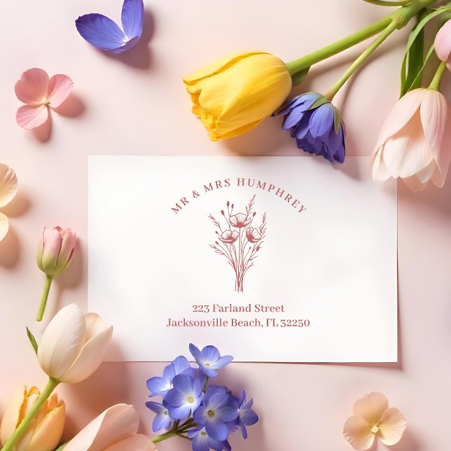 Stylish Romantic Poppies Wildflowers Bouquet Stämpel (Modern Stylish Romantic Poppies Wildflowers Bouquet Address Rubber Stamps)