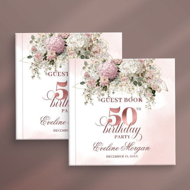Stylish Rose Gold Blush Flowers 50th Birthday  Gästböcker (Stylish Rose Gold Blush Flowers 50th Birthday Party Guest Book

)