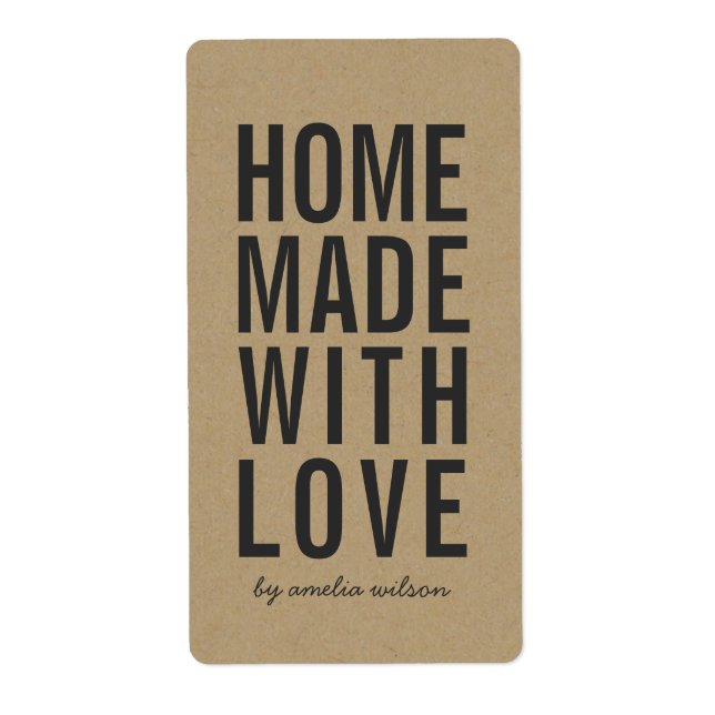 Stylish Rustic Bold Homemade with Love Faux Kraft Fraktsedel (Framsidan)