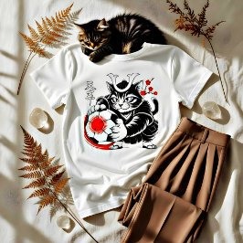 Stylish Samurai Cat Japan Soccer For Football fans T Shirt