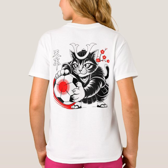Stylish Samurai Cat Japan Soccer For Football fans T Shirt (Baksida)