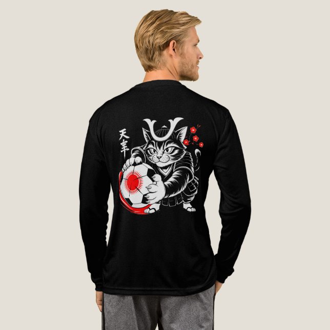 Stylish Samurai Cat Japan Soccer For Football fans T Shirt (Hel baksida)