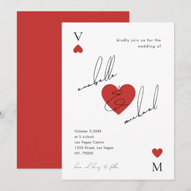 Stylish Script Casino Vegas Wedding Inbjudningar (Fram/baksida)