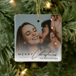 Stylish Script Elegant Photo Merry Christmas Julgransprydnad Keramik