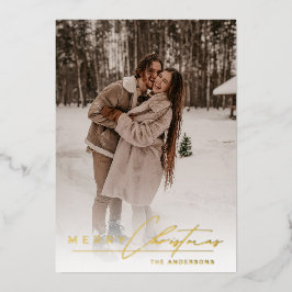 Stylish Script Elegant Photo Red Merry Christmas 