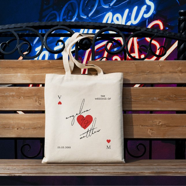 Stylish Script Heart Casino Vegas Wedding Favor Tygkasse (Skapare uppladdad)