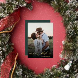 Stylish Script Minimalist 1 Photo Green Christmas