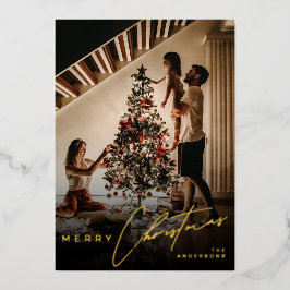 Stylish Script Minimalist 1 Photo Red Christmas