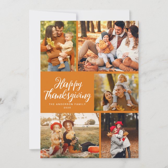 Stylish script orange thanksgiving photo julkort (Framsida)