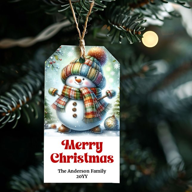 Stylish Snowman Kids Gift Tag Editable Christmas  Presentetikett (Stylish Snowman Kids Gift Tag Editable Christmas Label

)