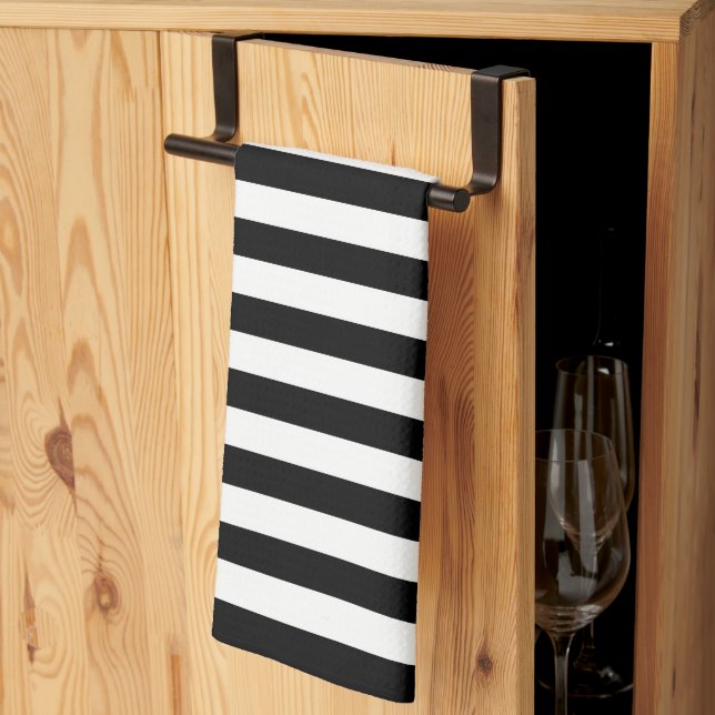 Stylish Striped White and Black Kitchen Towel Kökshandduk (Thirds Fold)