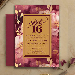 Stylish Sweet Sixteen Marsala Blush Gold Invite Inbjudningar