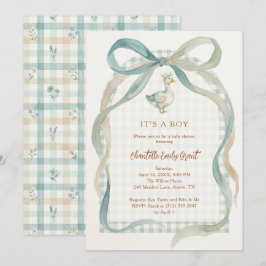 Stylish Sweet Teal Bow Goose Baby Shower TMF26 Inbjudningar