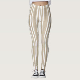 Stylish Taupe Hand Painted Striped Yoga Exercise Leggings