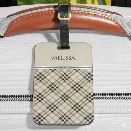 Stylish Trendy Travel Beige Plaid Monogram Bagagebricka