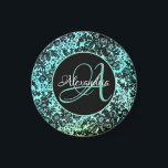 Stylish Turquoise Blue and Black Floral Monogram  Magnet<br><div class="desc">A stylish black dramatic floral pattern on a blue turquoise backdrop for contrast then a black circle in the middle with elegant script where you can personalize it with a letter,  name or logo to make it uniquely your own party favor.  Part of the Chic Black Floral Collection</div>
