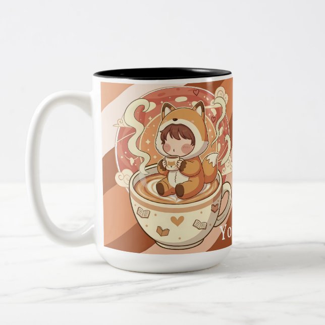 Stylish Two-Tone Fox Reading Mug Två-Tonad Mugg (Vänster)