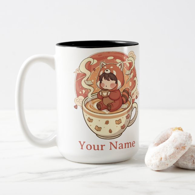  Stylish Two-Tone Red Panda Coffee Mug Två-Tonad Mugg (Med munk)