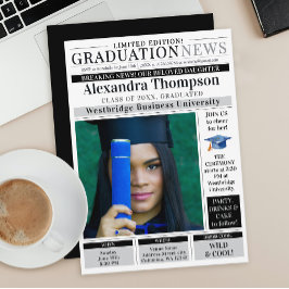 Stylish Unique Black  Newspaper Graduate Student Inbjudningar