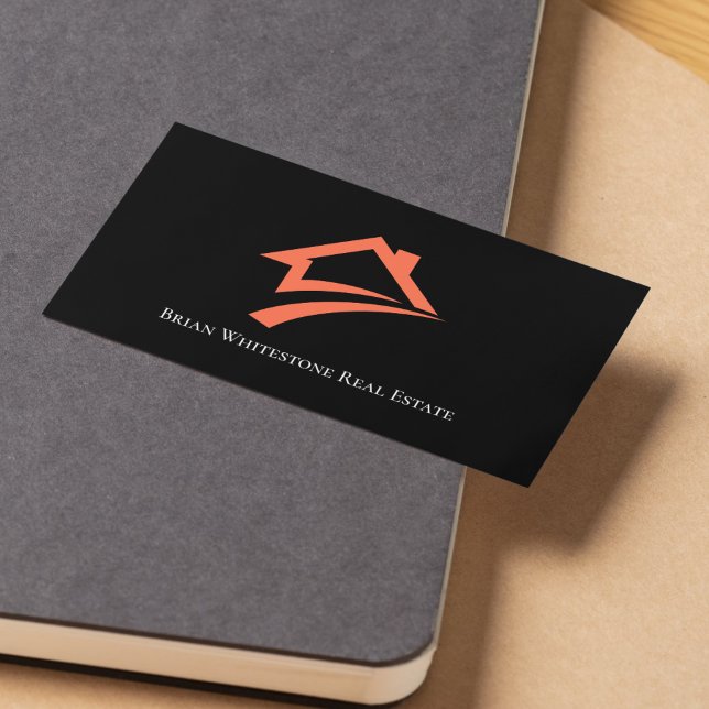 Stylish Unique Black Real Estate Agent Visitkort (Stylish Unique Black Real Estate Agent Business Card)