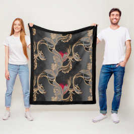 Stylish Vintage Floral Lace Pattern Red Black Gold Fleecefilt