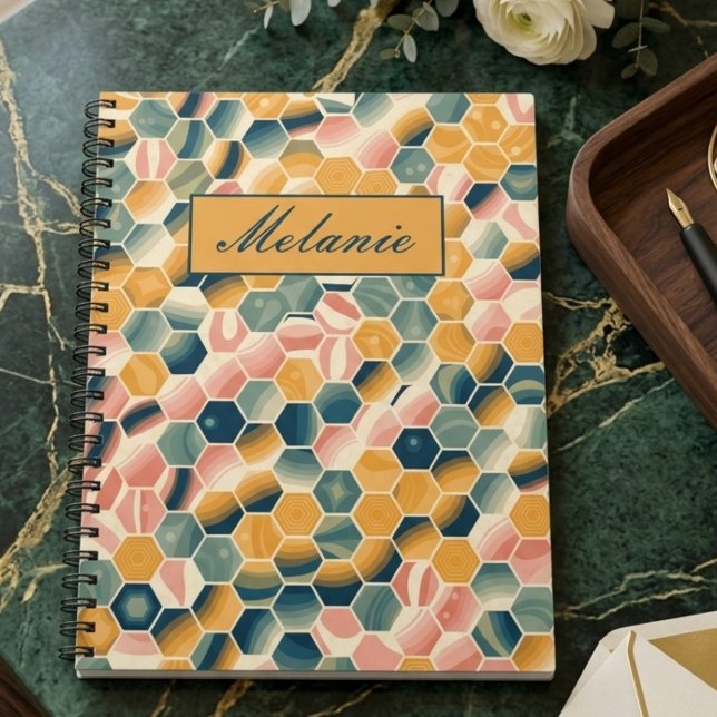 Stylish Vintage Geometric Hexagons Personalized Anteckningsbok (Skapare uppladdad)