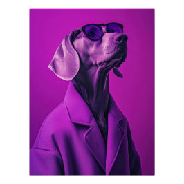 Stylish Weimaraner with Glasses and Neon Coat Perfect Poster