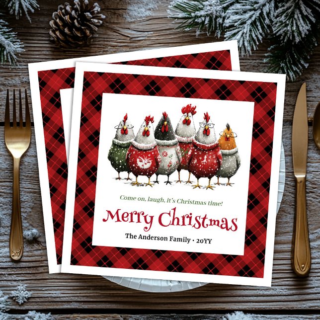 Stylish Whimsical Chickens Custom Name Minimalist  Pappersservett (Stylish Whimsical Chickens Custom Name Minimalist Christmas Napkins

)