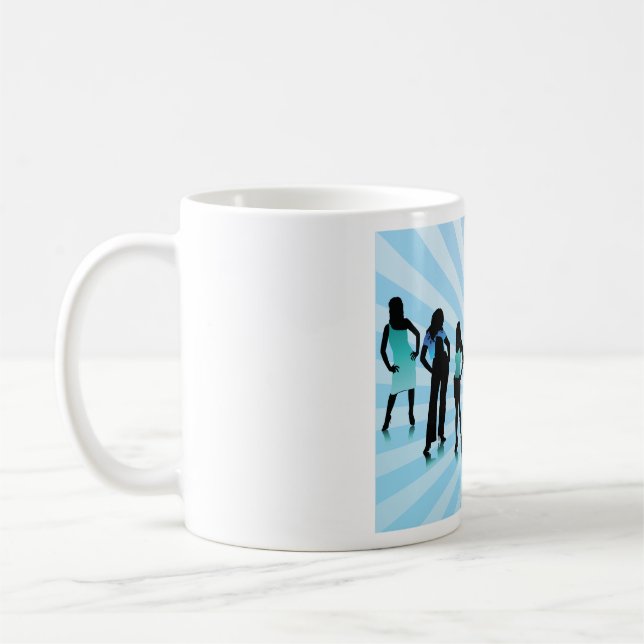 Stylish Women Silhouettes Teal Blue Fashion Kaffemugg (Vänster)