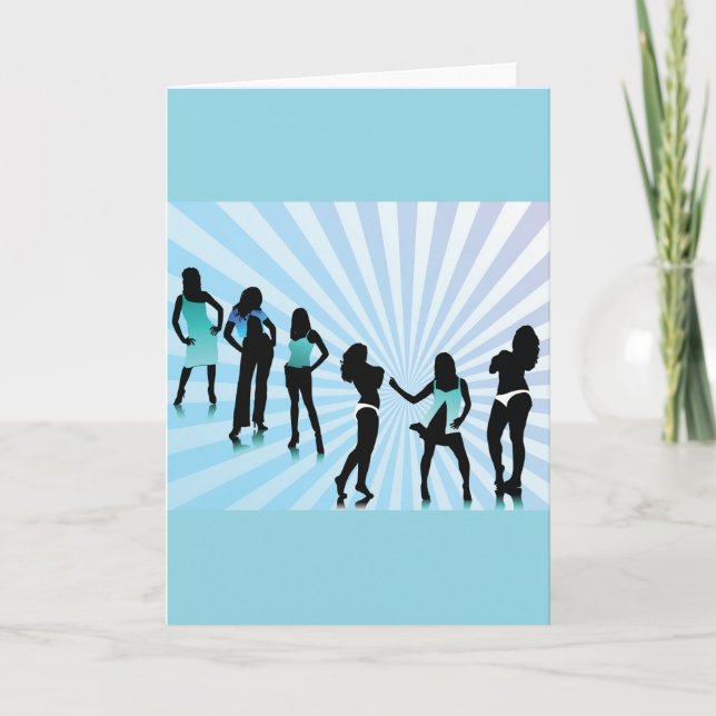 Stylish Women Silhouettes Teal Blue Fashion Kort (Framsida)