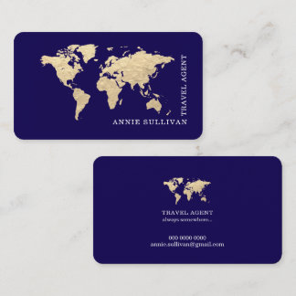 Stylish World Map Travel Agent Blue Visitkort