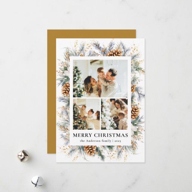 Stylish Yellow Botanical Photo Frame Christmas Julkort (Fram/Back In Situ)