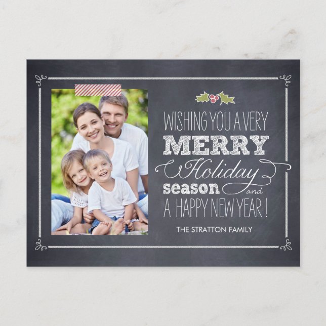Stylishly Chalked Holiday Photo Card Postcard Helg Vykort (Framsida)