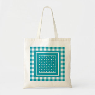 StylishTote Bag, Teal Polka dots och Check Gingham Tygkasse