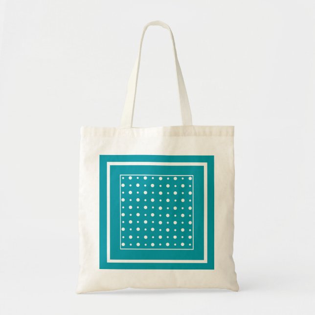StylishTote Bag, White Polka dots, Teal Tygkasse (Framsidan)
