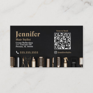 Stylist Black Guld Affärskort med QR-kod Visitkort