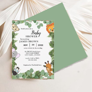 Stylist Eucalyptus Jungle Animals Boy Shower Inbjudningar