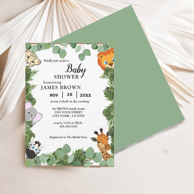 Stylist Eucalyptus Jungle Animals Boy Shower Inbjudningar (Skapare uppladdad)