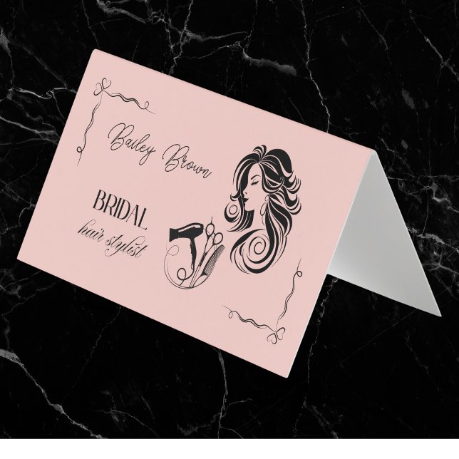 Stylist för möhippa visitkort (Wedding Hairstylist Tabletop folding business card)