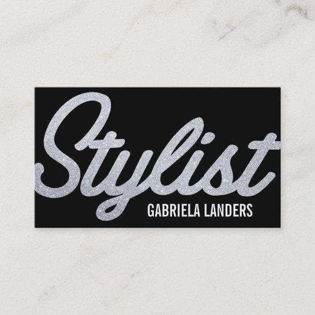 Stylist | Glitter-skript (avtalat kort) Tidsbeställning Kort (Framsida)