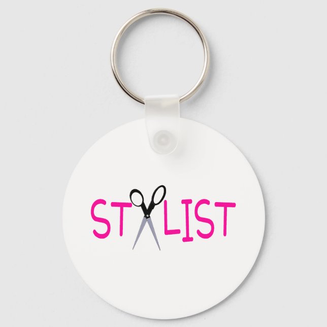 Stylist Rosa med sax Nyckelring (Framsida)