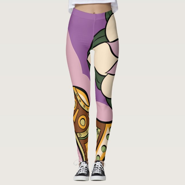 Stylized Axe and Flower Design Leggings (Framsida)