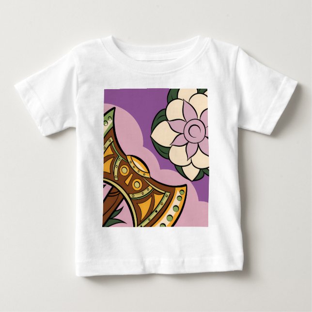 Stylized Axe and Flower Design T Shirt (Framsida)