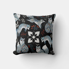  Stylized blue foxes with intricate floral designs Kudde