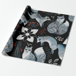  Stylized blue foxes with intricate floral designs Presentpapper