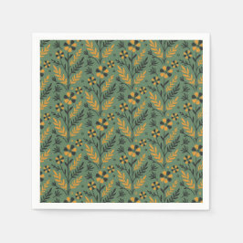 Stylized botanical orange and black floral pattern pappersservett