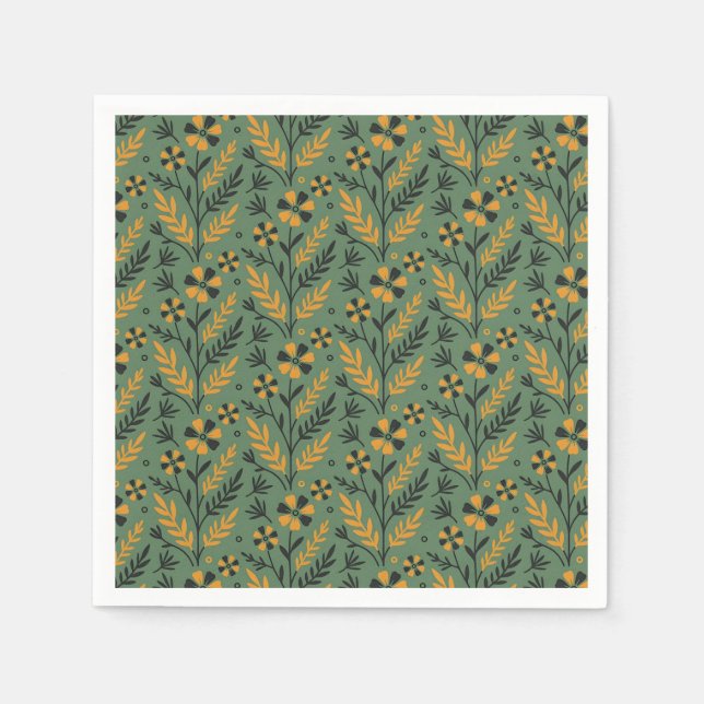 Stylized botanical orange and black floral pattern pappersservett (Framsidan)